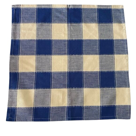 Lot of 4 Cloth Napkins Blue Cream Buffalo Plaid 17.25" x 17.25" Cotton Dining - Picture 2 of 4
